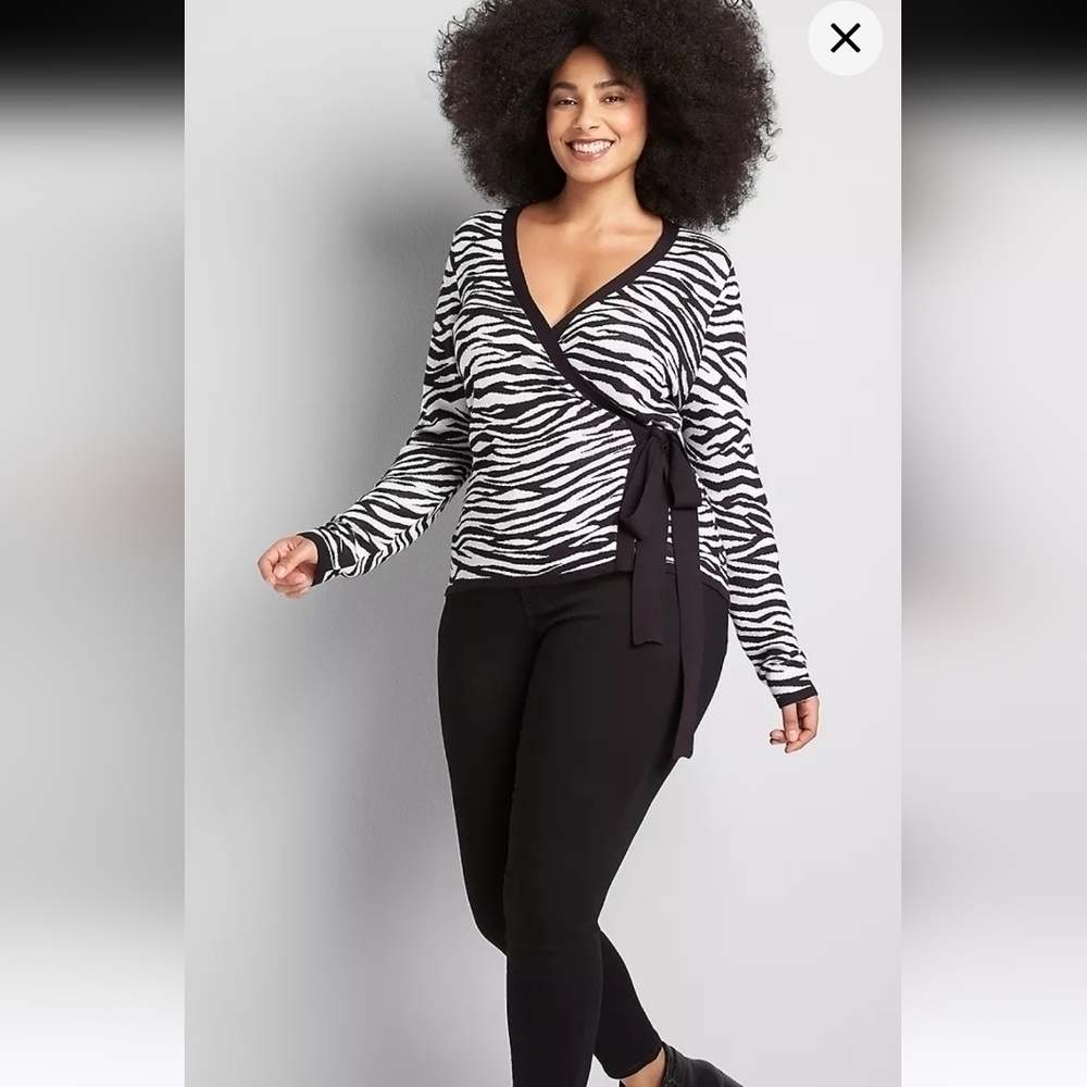 NWT LANE BRYANT V-Neck Wrap Sweater - Zebra Size 18/20